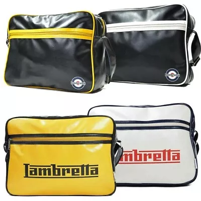 Men's Lambretta Retro Messenger Weekend Flight Laptop Bag Black White Mustard • £29.99