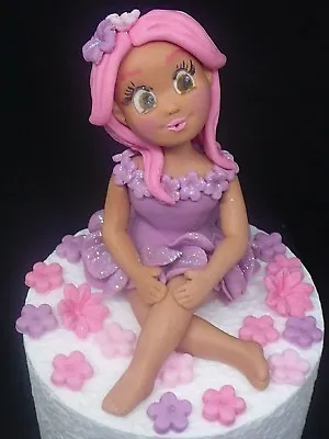 £14 • Buy  Fairy Door Princess Dark Skin Girl Handmade Edible BDAY Name Age Cake Topper
