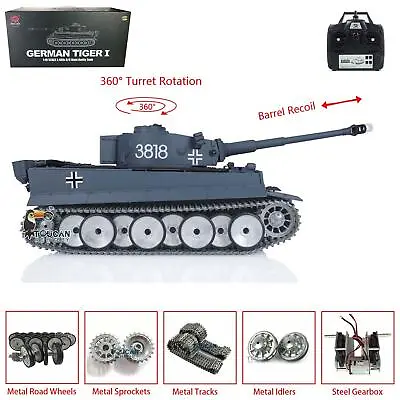 Henglong 1/16 TK7.0 WW2 German Tiger I RC Tank 3818 W/ Barrel Recoil Metal Wheel • $265.41