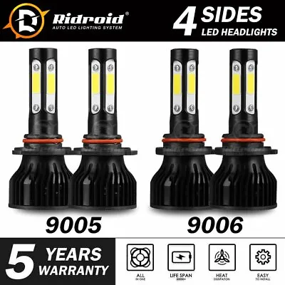 4-Side 9005 9006 Combo LED Headlight Kit High Low Beam Bulb 6000K 4800W 720000LM • $25.99