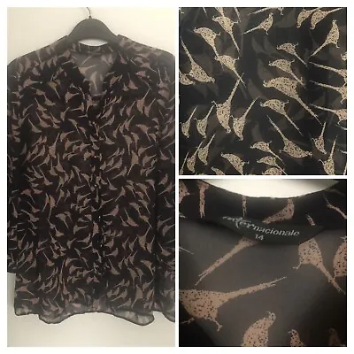 Internacionale Ladies Black Birds Print Top Blouse Size 12/14 • £6.90