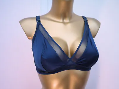 M & S  Autograph Non Wired Bra Bralette  Size 14 Cup D-e Light & Sheer Navy • £9.50