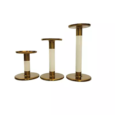 Ikea 3 Candlesticks Holders Taper Pillar Gold Cream 2011 • $28