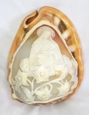 Vintage St. Therese Of Lisieux Carved Cameo Conch Lamp Shade • $50