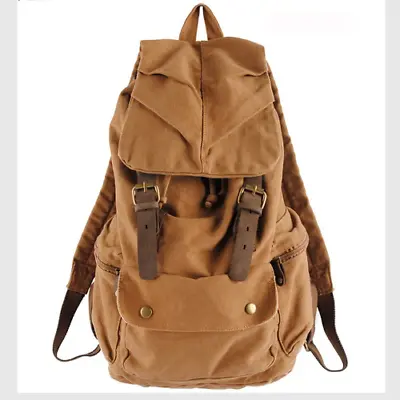 Vintage PU Leather Military Canvas Backpack Men's Backpack School Bag Backpack • $93.33