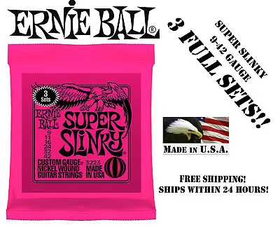 **3 Sets Ernie Ball 2223 Super Slinky Electric Guitar Strings 9-42** • $15.83