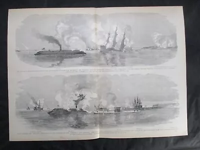 2 1885 Civil War Prints - Naval Battles Of CSS Virginia & Monitor + Cumberland • $9