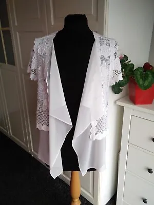 Linea Tesini Open Edge To Edge Crochet Chiffon Boho Cardigan/ Shrug Size 12/14 • £8