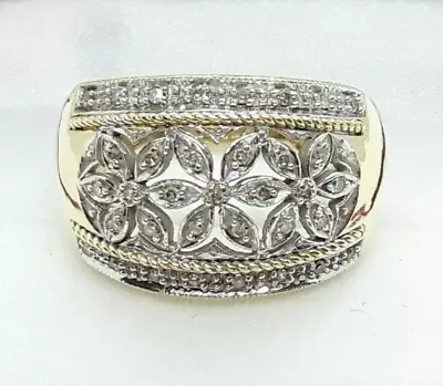 9ct Gold 0.15ct Diamond Set Floral Ring UK Size O • £295