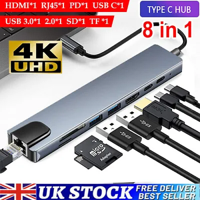8 In 1 Multiport USB-C Hub Type C To USB 3.0 4K HDMI Adapter For Macbook Pro Uk • £10.99
