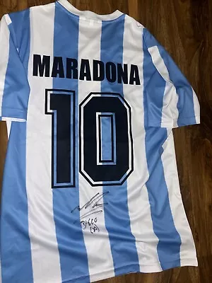 Diego Maradona Signed Printed Argentina Signature Home Shirt Jersey 1986 + COA • $1.23