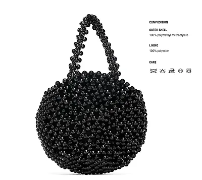 NWT ZARA Black Small Round Circle Beaded Double Handle Bag Purse Handbag Unique • $27.99