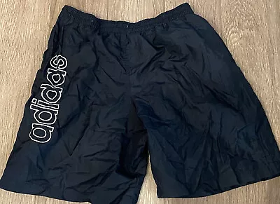 Vintage 80/90s Adidas Short Black Spell Out Shorts Nylon USA NO STRING • $19.99