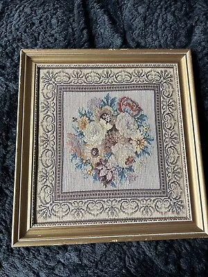 VTG FRAMED TAPESTRY Floralsl Tapestry 16” • $60