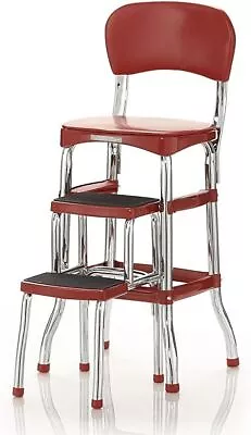 Retro Counter Chair Step Stool Pull Out Step Stool Sliding Cushioned Seat/Back • $113.66