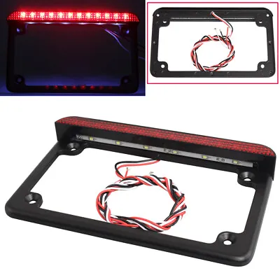 Black Motorcycle License Plate Frame W/ LED Red Light Brake Tail Light Universal • $20.89
