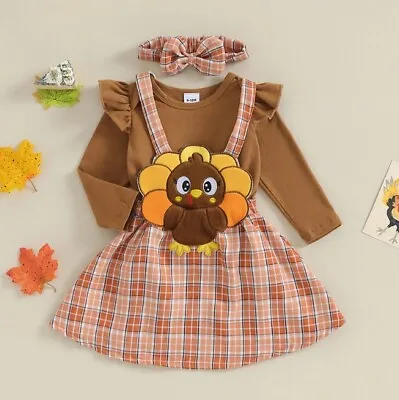 NWT Thanksgiving Turkey Baby Girls Suspender Skirt & Headband Outfit Set • $11.99