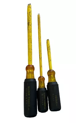 Lot Of 3 - Klein Tools Flat Cabinet Tip Screwdrivers Coated 620-8 620-4 621-8 • $35.96