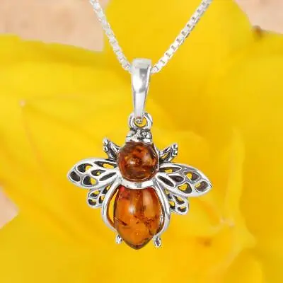 Bee Pendant Baltic Amber Sterling Silver Honey Bee Pendant New Boxed • £27.99
