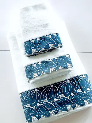 Laura Ashley Avanti Vintage BLUE FLOWER APPLIQUE TOWEL SET 6 Pieces NOS 2 Sets • $15