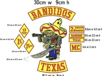 Bandidos Texas Mc Iron On Embroidered Set Applique • $63.99