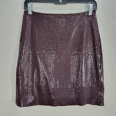 Collection J. Crew Maroon Sequined Pencil Mini Skirt Party Disco Lined Sz 4 NWT • $26