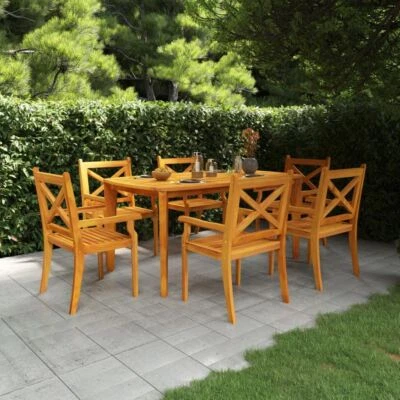 $771.95 • Buy 7 Pcs Wooden Outdoor Dining Set Garden Table And Chairs Rustic Style Furniture
