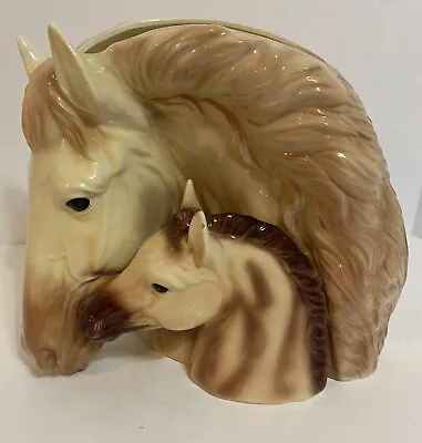Vintage Horse Mare Foal Planter Vase Flower Vase Collectible Ceramic Horse Head • $22