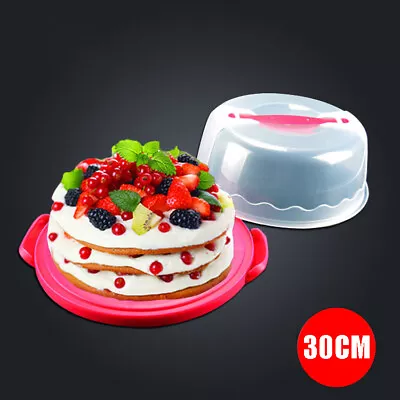 30cm Round Plastic Cake Storage Box Carrier Container ClearLockable Lid Cover UK • £10.43