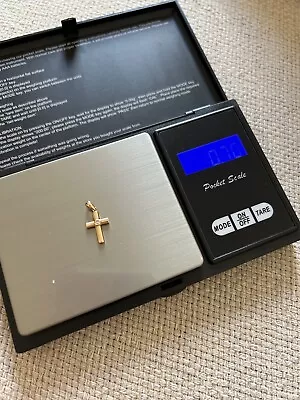 Tiny 9ct Gold Cross Pendant Charm With Central Stone • £40
