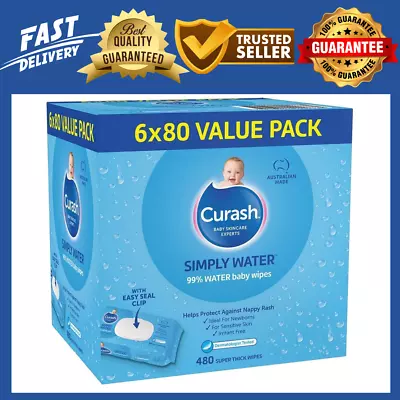 Curash Simply Water Baby Wet Wipes Pack Of 480 (6 X 80) Wipes (Free Shipping) • $24.99