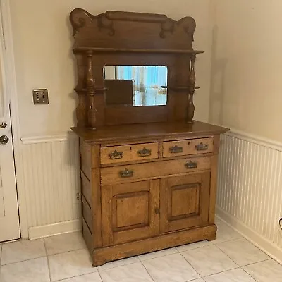 Antique Large Solid Tiger Oak Buffet Sideboard Server Cabinet • $650