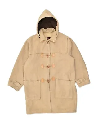 VINTAGE Womens Loose Fit Hooded Duffle Coat IT 50 XL Beige AE03 • $43.26