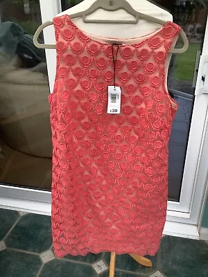 New Tags Papaya Uk 16 Peach Lace Over Effect Dress Side Zip • £4.99