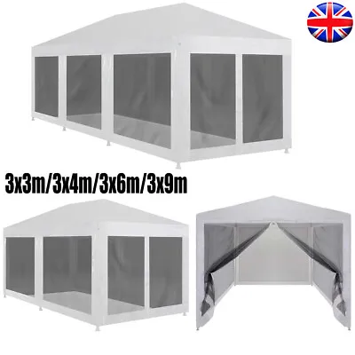 Party Tent With Mesh Sidewalls Gazebo Marquee Outdoor Garden Canopy 3x3/4/6/9m • £146.37