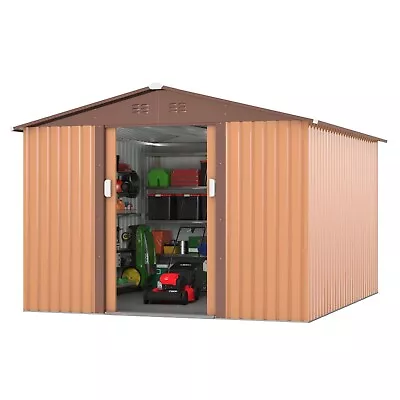 9.1'x10.5' Storage Shed Outdoor Garden Metal Shed Backyard Tool House Lockable • $389.99