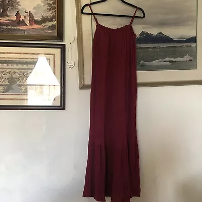 Soma Wknd Red Long Crinkle Maxi Dress Built In Bra Sz M A1002 • $30
