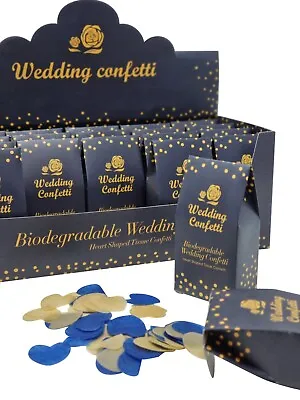 20 Navy/Gold Wedding Confetti Box Tray Guests BIODEGRADABLE Throwing Paper Table • £14.99