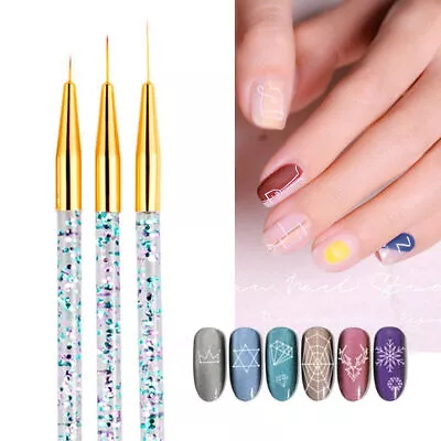 3Pcs Nail Art Brush Line Drawing Pen Painting Liner Thin Brushes 7/11/15mm Kit • £2.89