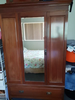 $950 • Buy ANTIQUE MAHOGANY 1 DOOR WARDROBE / CLOAK CUPBOARD ~ FULL LENGTH MIRROR  C1900s