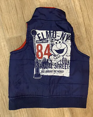 $14 • Buy SESAME STREET Elmo Vest Warm Puffer Navy Blue/red Full Zip Toddler 18-24 Months