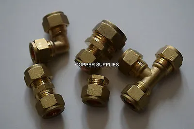 8mm Brass Compression Fittings-Straight Elbow teeplumbingcopper Pipenew • £6.68