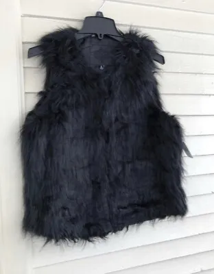 $35 • Buy JouJou Women’s Shaggy Faux Fur Black Vest NEW Size Large Costume Goth NWT