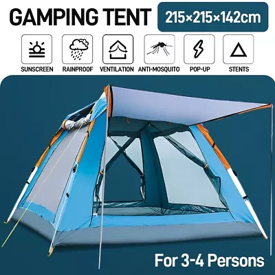 3/4 Man Full Automatic Instant Pop Up Camping Tent Waterproof Family Outdoor • £57.99