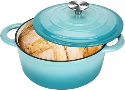 Enameled Cast Iron Dutch Oven 5 QT Bread Baking Pot With Self Basting Lid • $51.51