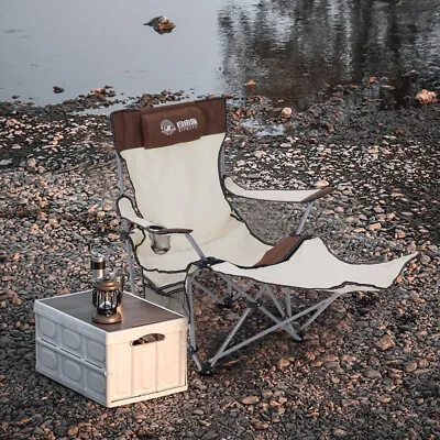 Garden Folding Camping Chairs W/ Mesh Cup Holder Outdoor Lounger Fishing Chair • £25.95