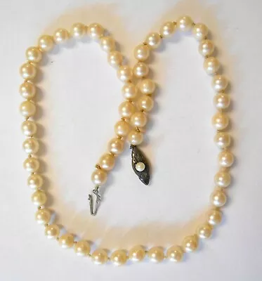 Vintage 7 Mm Cultured Pearl Necklace Ornate Sterling Silver Clasp 16.5  • $99