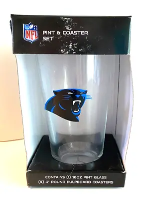 CAROLINA PANTHERS The Memory Company 16oz Pint Glass With 4 Coasters NFL • $18.99