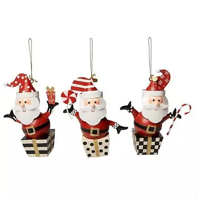 Mackenzie Childs Checkmate Gift Box Santa Ornaments – Set Of 3  NIP / RARE!! • $87