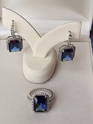 Vintage Bulk Lot Stunning Blue Sapphire Crystal Earrings And Ring • $25